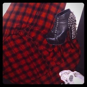 Red Plaid Button Maxi Vest/Dress